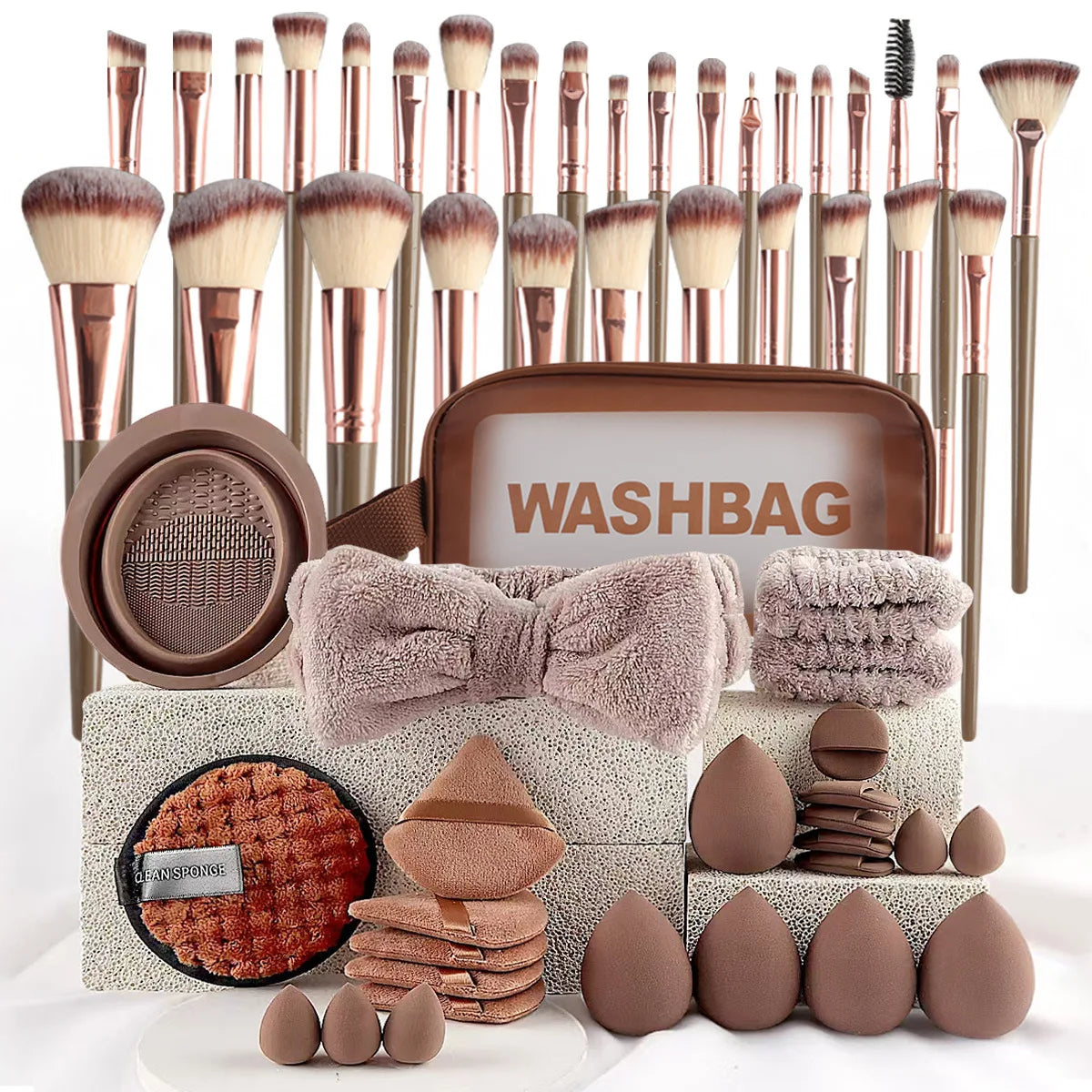56-Piece Make up Brush Set (chocolate)- Full Face Cosmetics Kit , Eyeshadow Blending Brushes &amp; Beauty Sponge  make up brushes